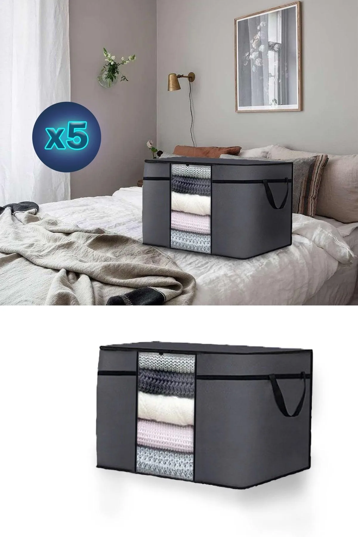 5 Pcs Anthracite Gray Clothes Quilt Pillow Bag Storage Bag 70x40x40 Cm