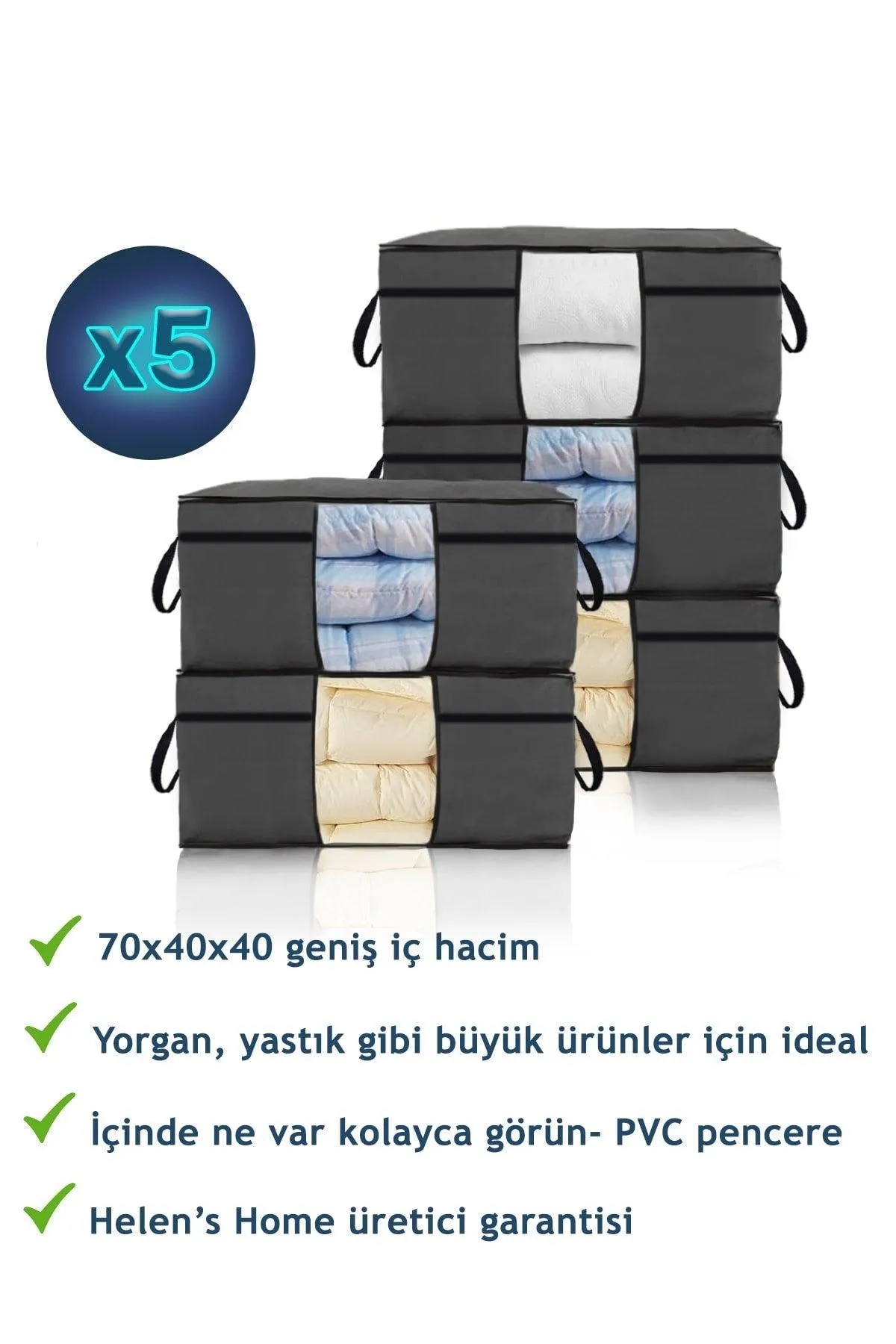 5 Pcs Anthracite Gray Clothes Quilt Pillow Bag Storage Bag 70x40x40 Cm