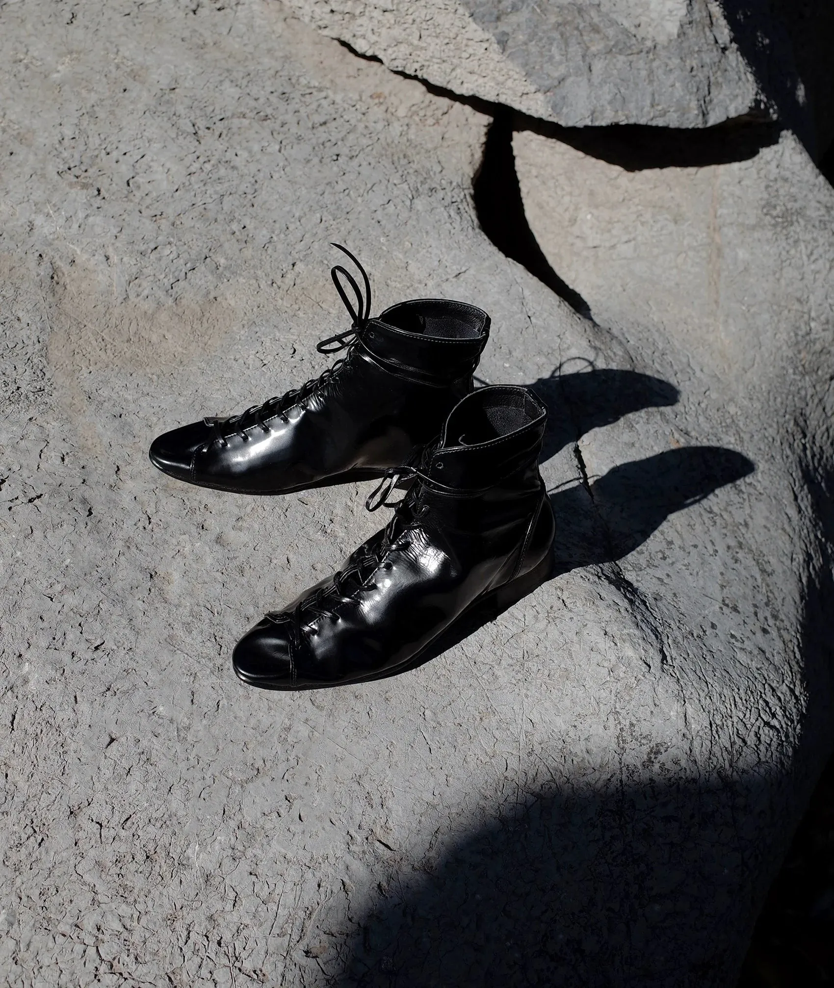 Black Glossy Lace-Up Ankle Boots
