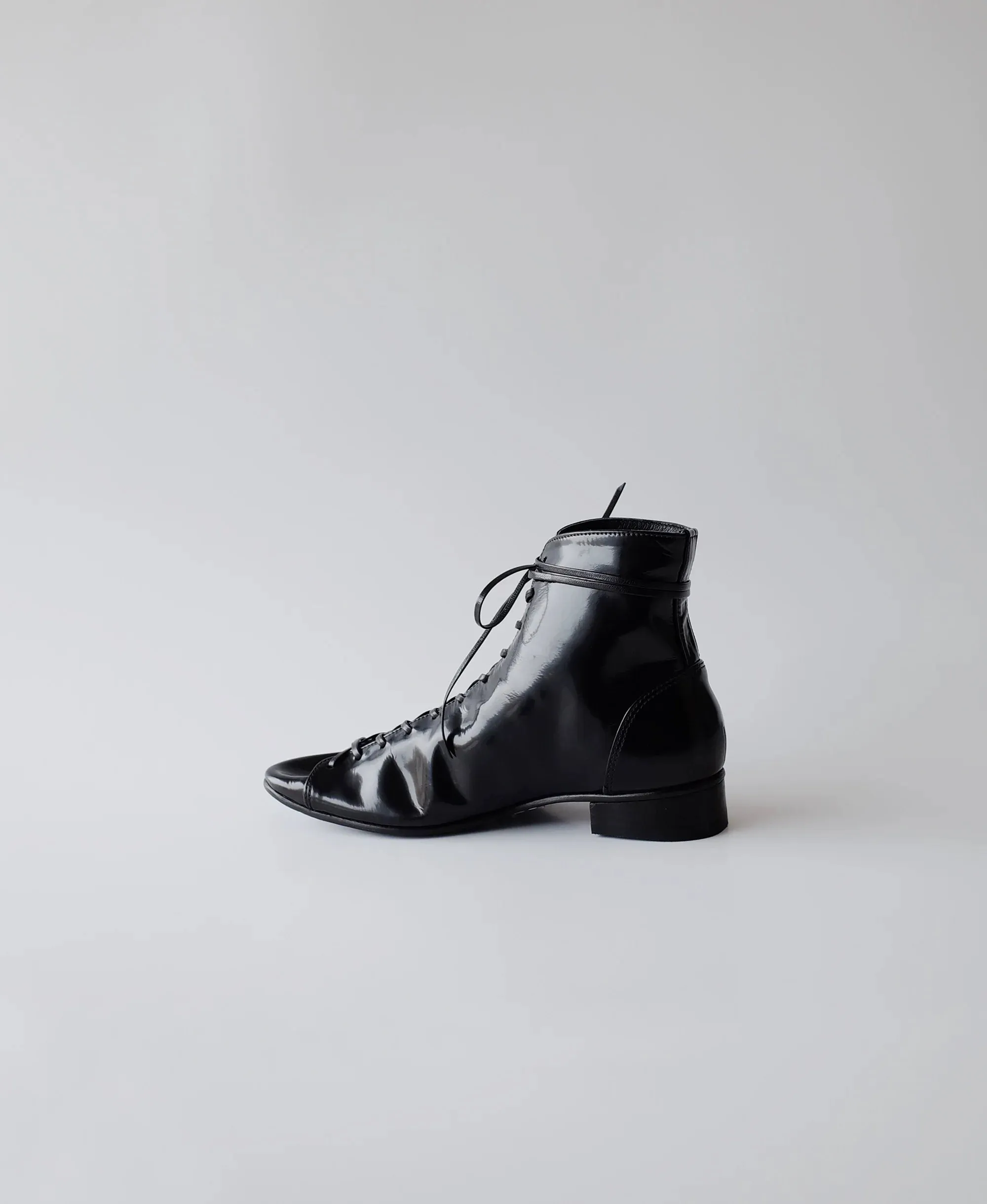 Black Glossy Lace-Up Ankle Boots