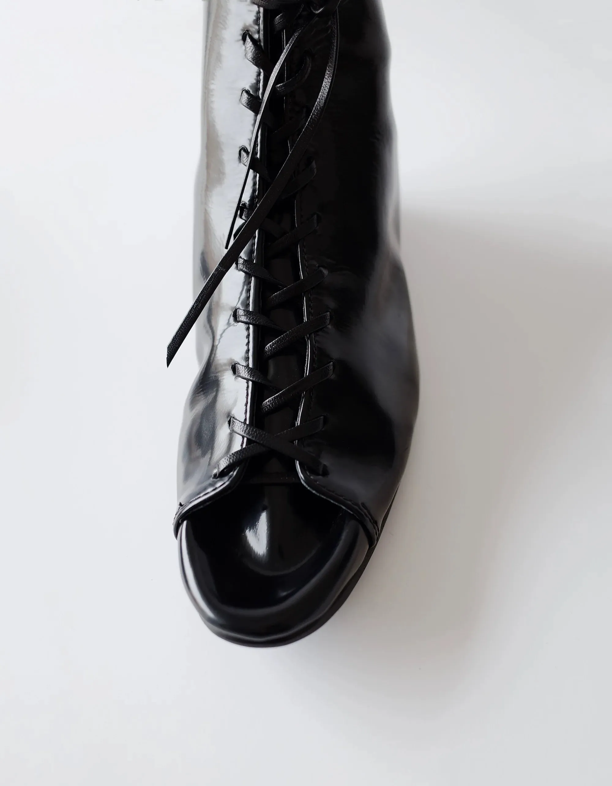 Black Glossy Lace-Up Ankle Boots