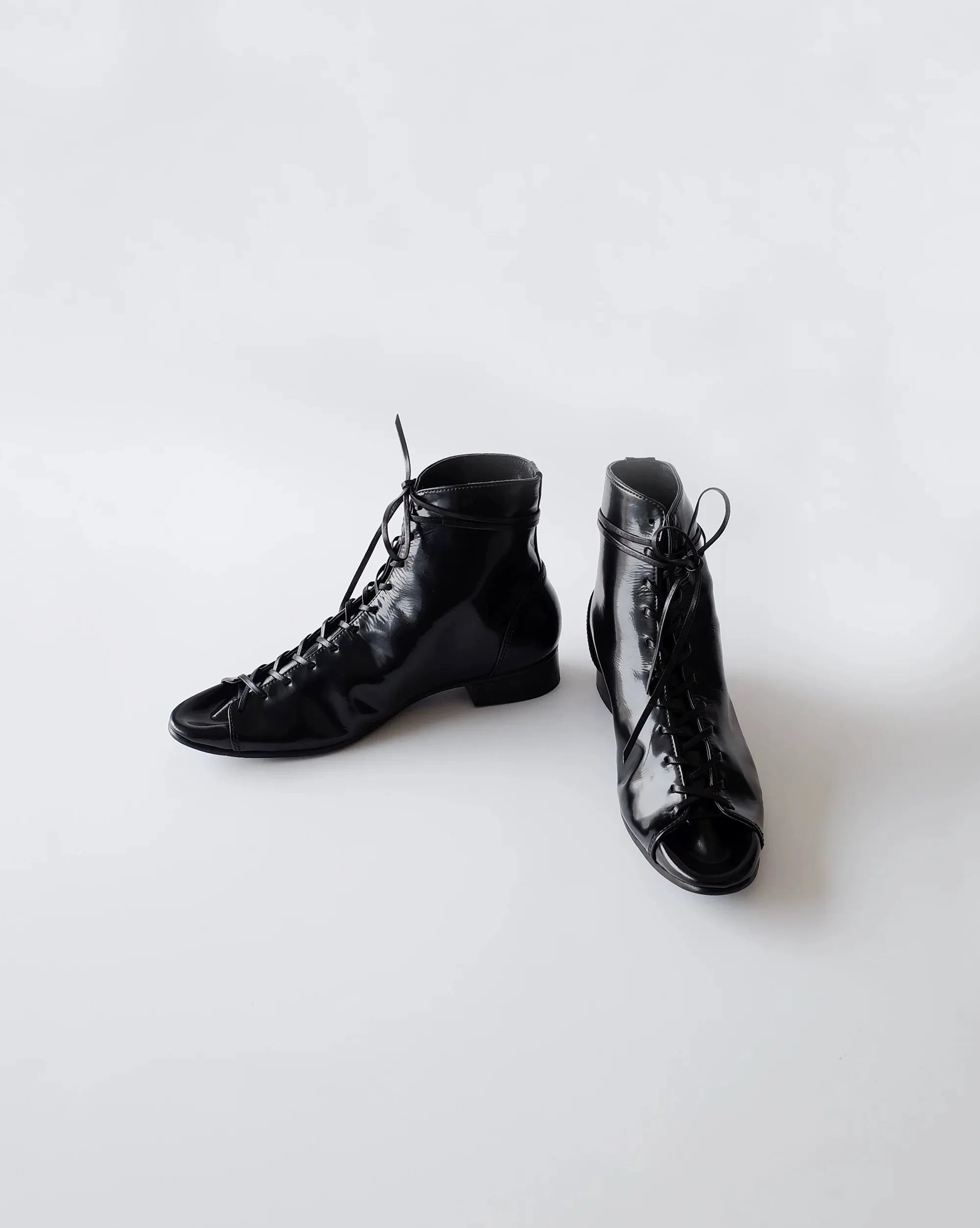 Black Glossy Lace-Up Ankle Boots