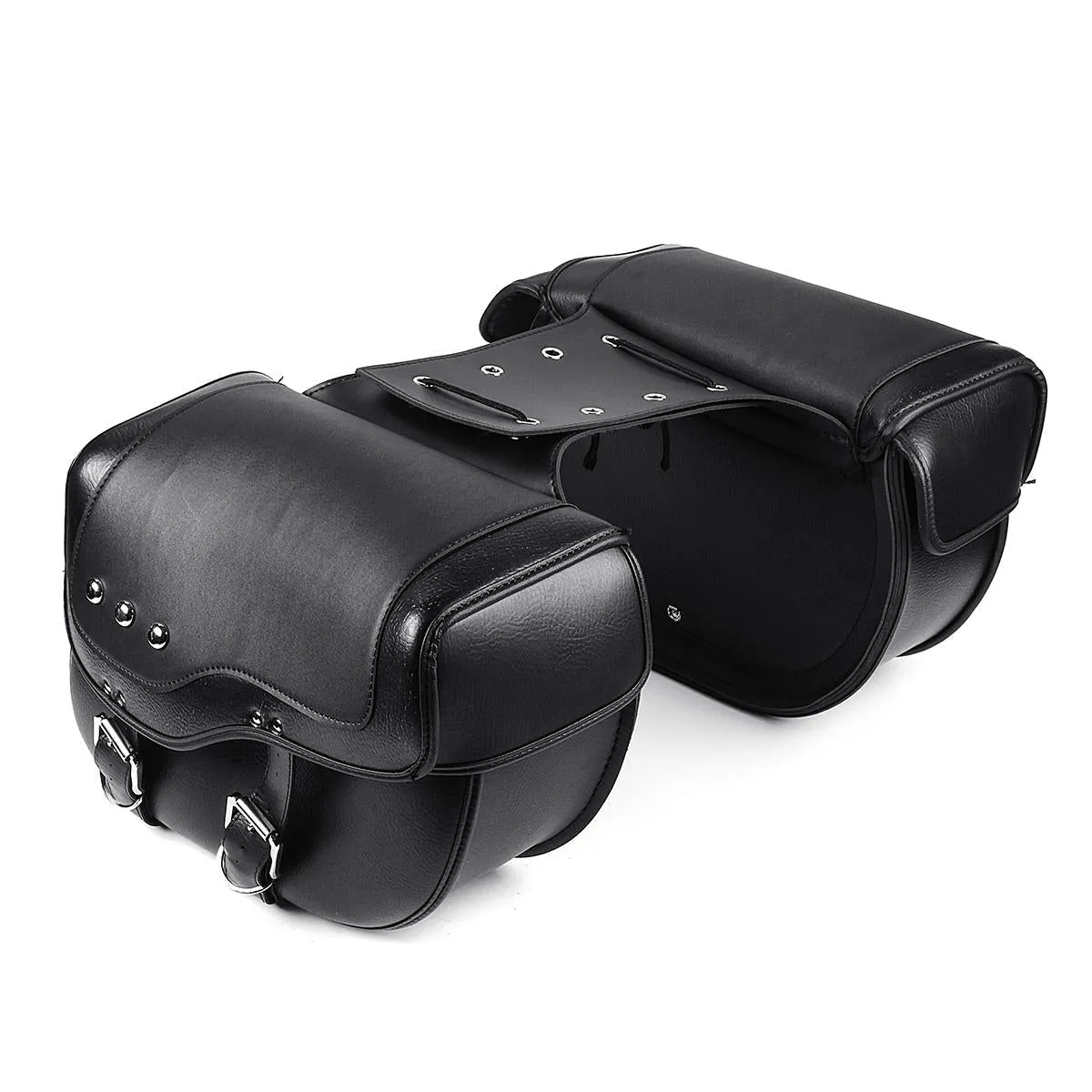 Black PU Leather Motorcycle Saddlebags - Durable Luggage Storage