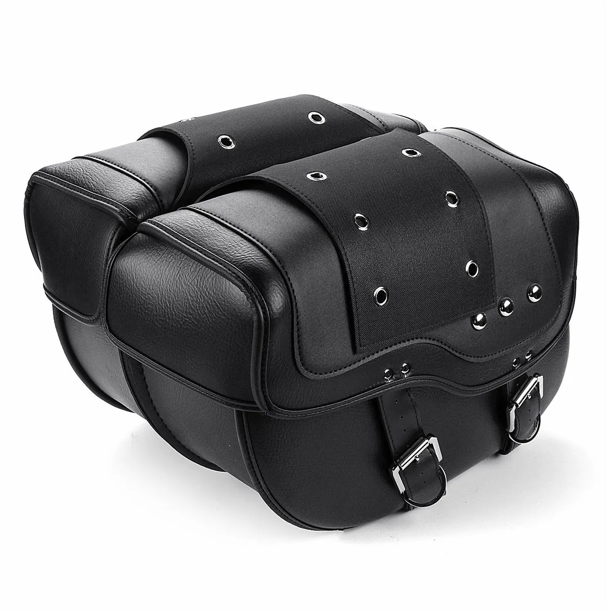Black PU Leather Motorcycle Saddlebags - Durable Luggage Storage