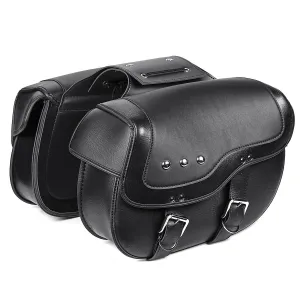 Black PU Leather Motorcycle Saddlebags - Durable Luggage Storage