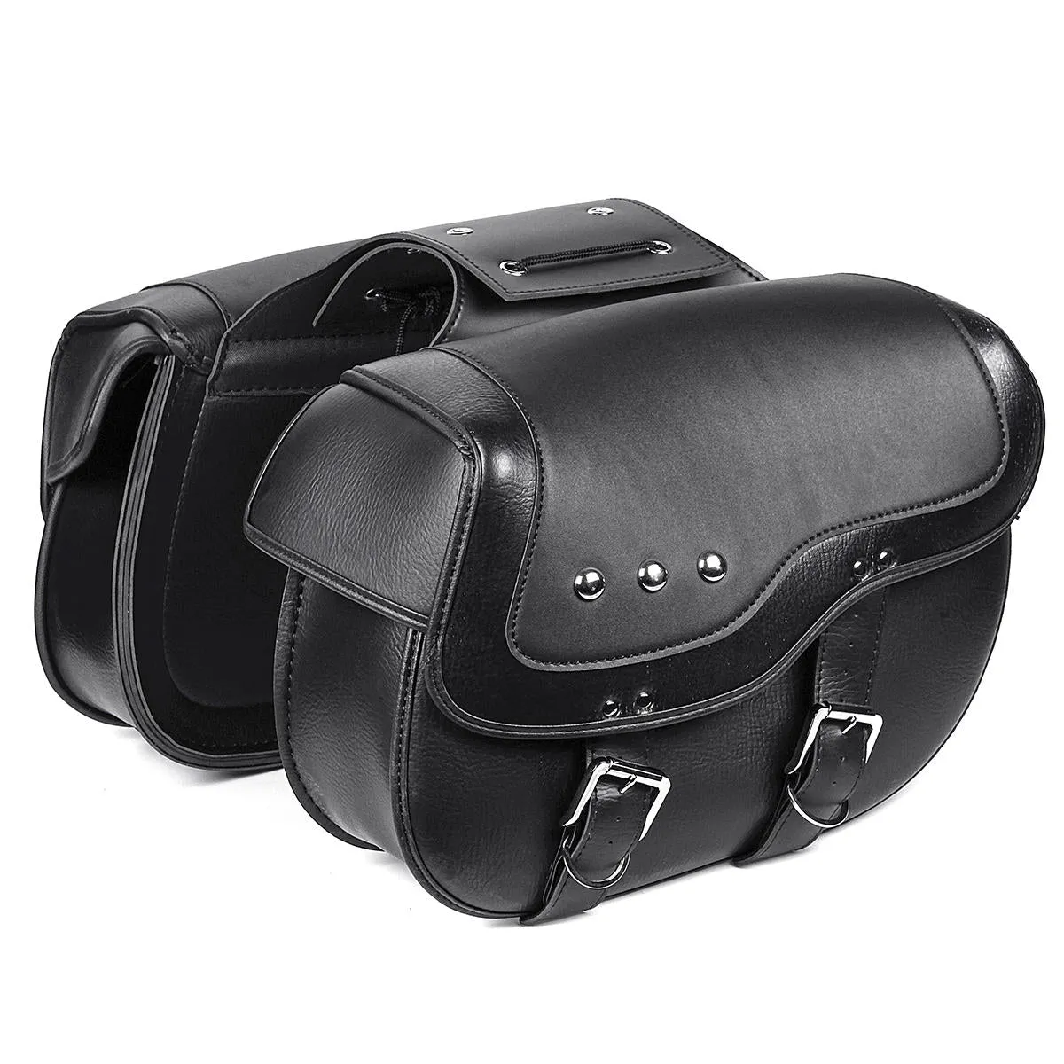 Black PU Leather Motorcycle Saddlebags - Durable Luggage Storage