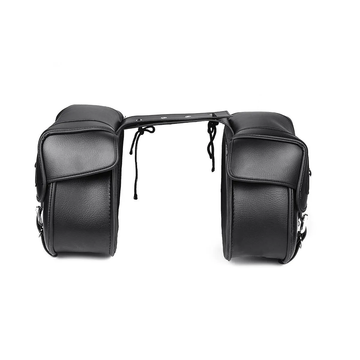 Black PU Leather Motorcycle Saddlebags - Durable Luggage Storage