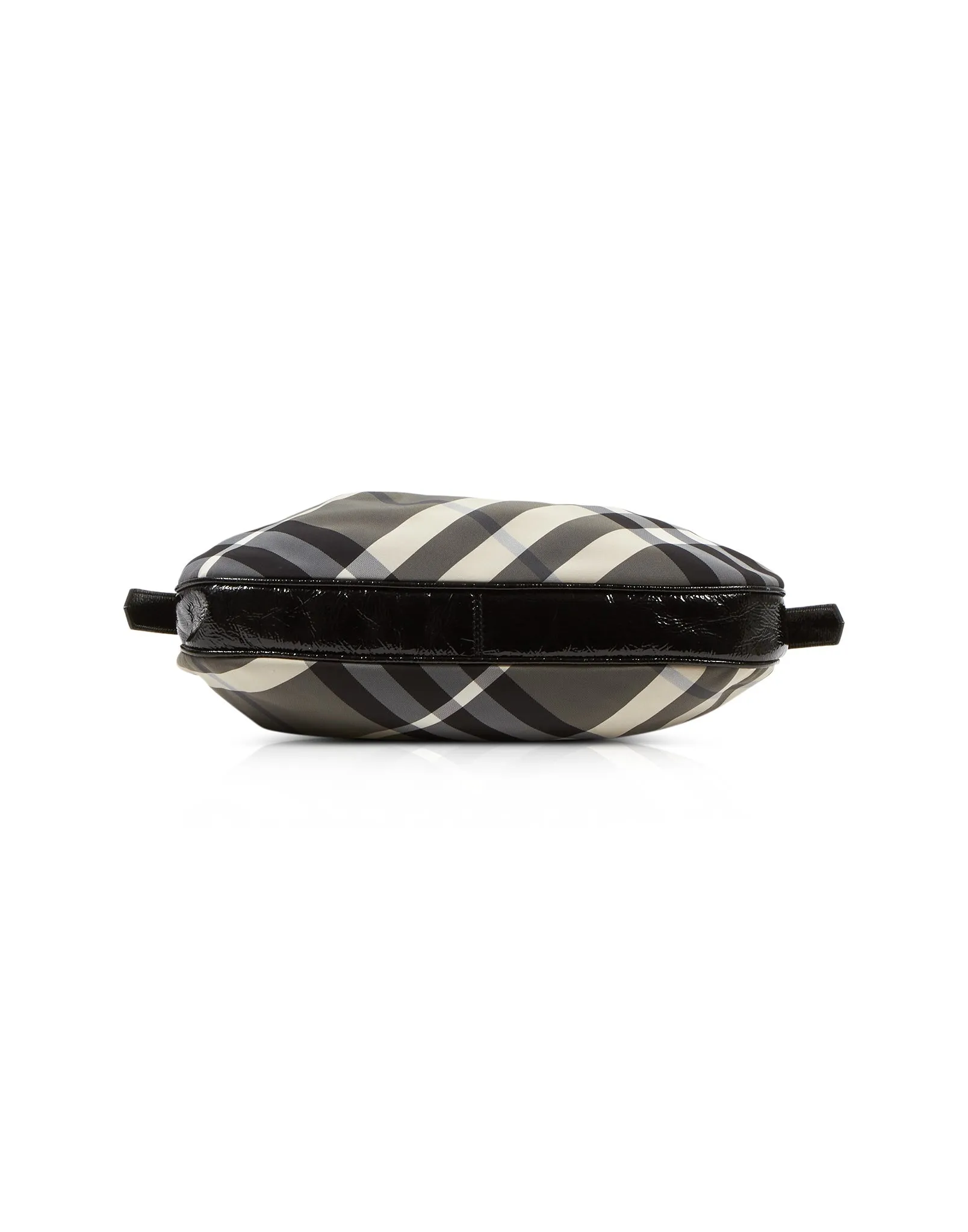 Burberry Black Patent Trim B/W Nova Check Hobo Shoulder Bag