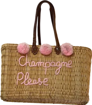  Champagne Please Large leather handle Straw Bag