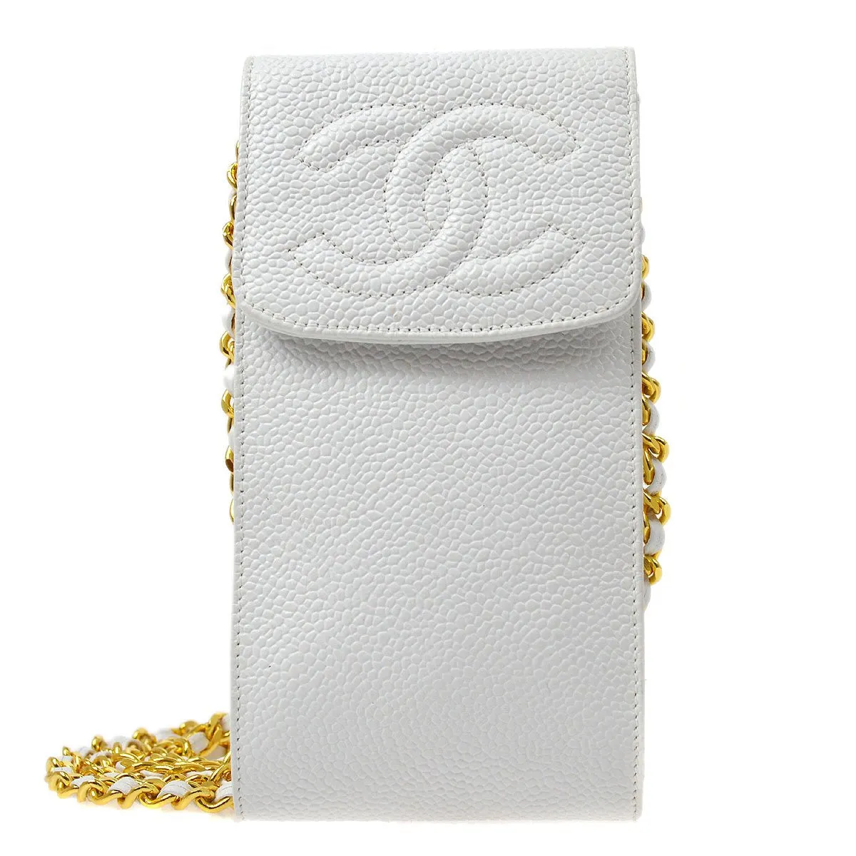 CHANEL 1996 White Caviar Timeless Chain Pochette 40715
