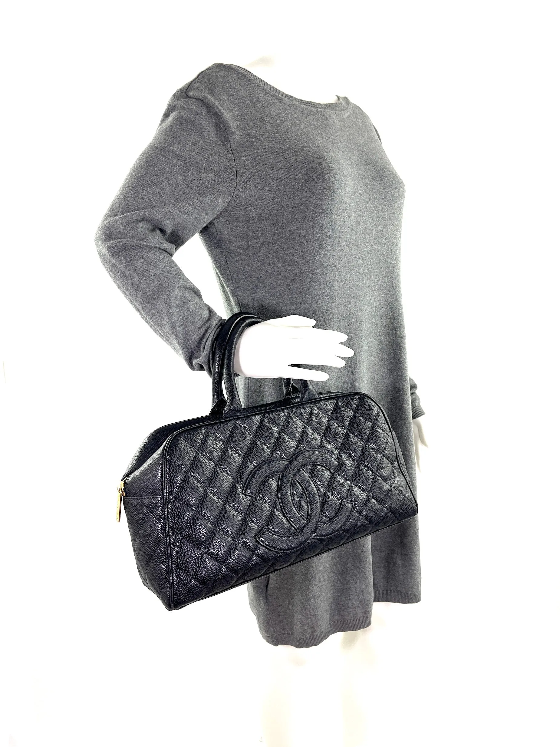CHANEL Black Timeless Caviar Leather Bowler Bag