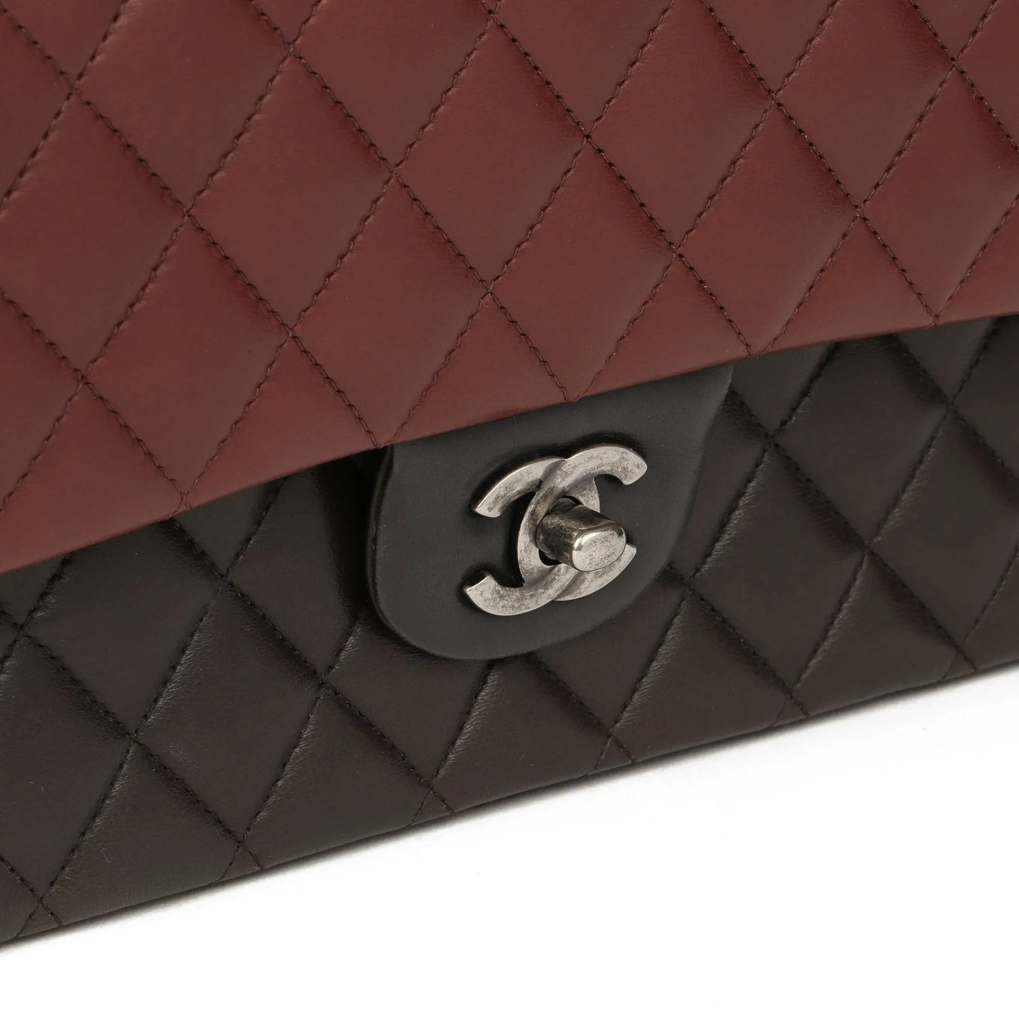 Chanel Burgundy, Black & Khaki Lambskin Medium Classic Double Flap Bag