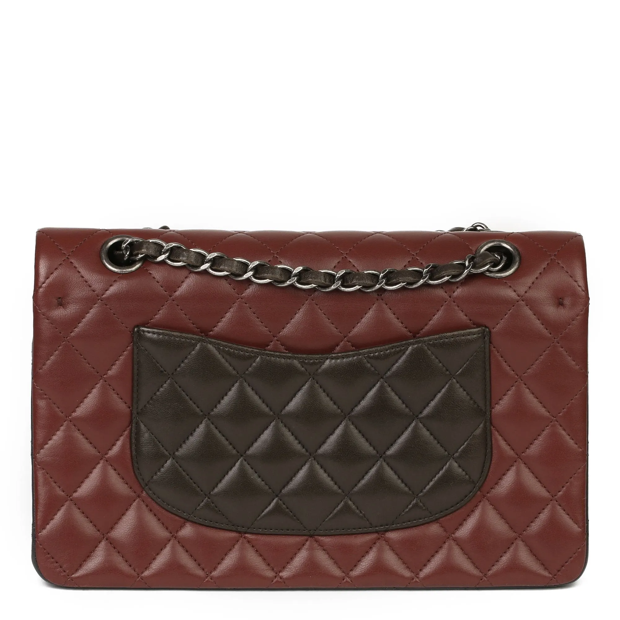 Chanel Burgundy, Black & Khaki Lambskin Medium Classic Double Flap Bag