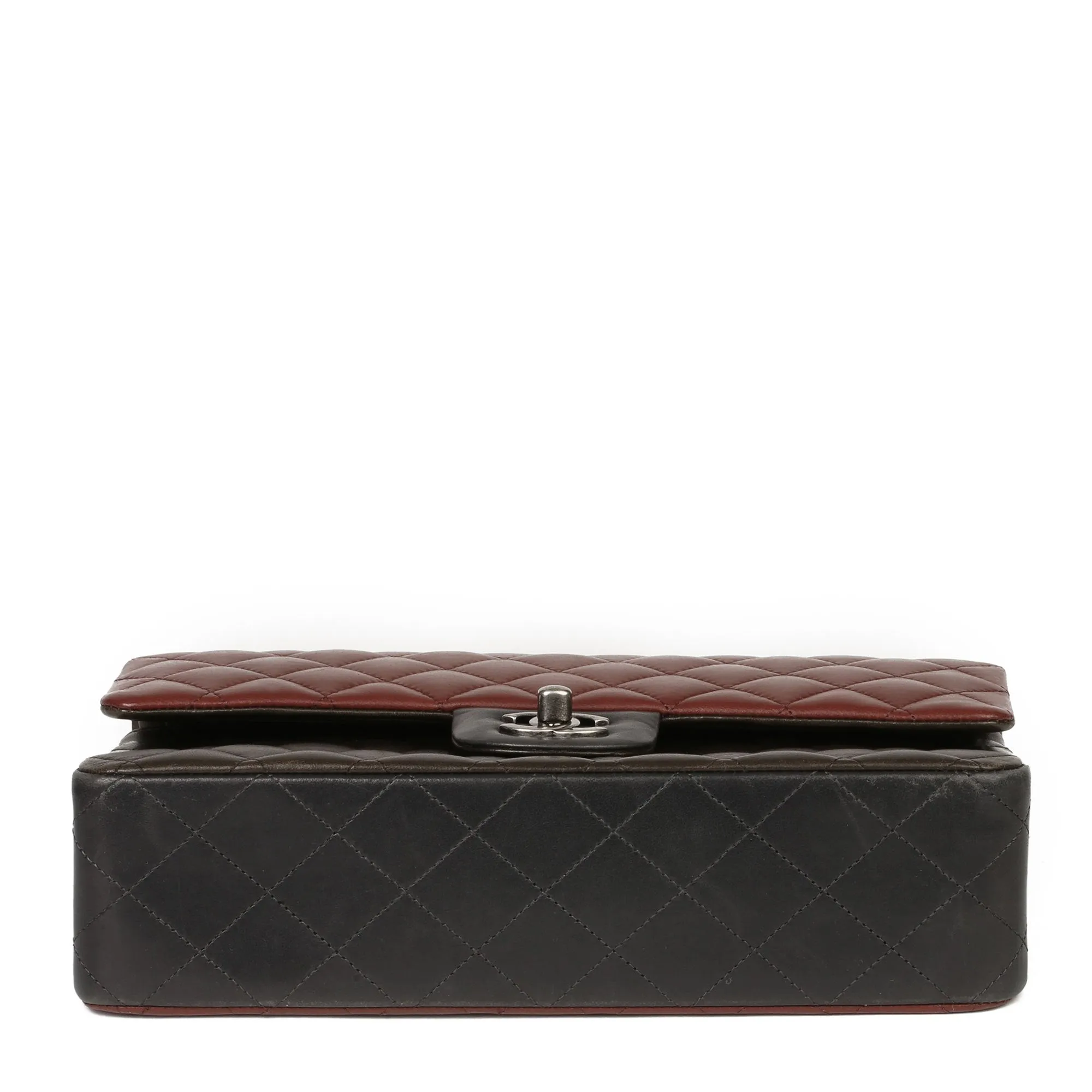 Chanel Burgundy, Black & Khaki Lambskin Medium Classic Double Flap Bag