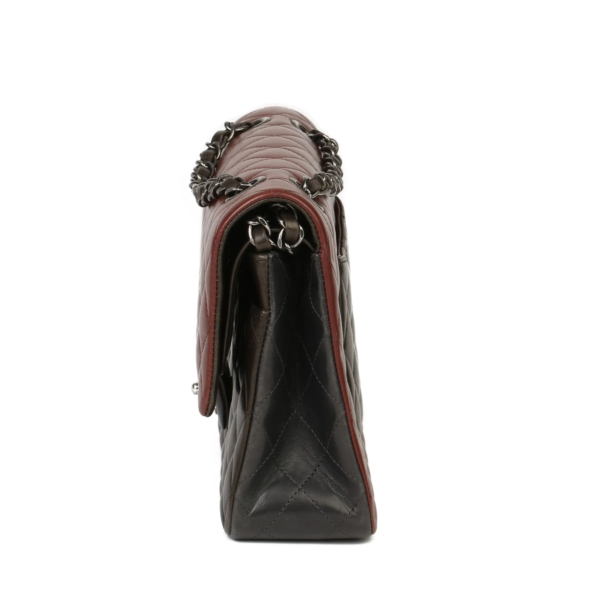 Chanel Burgundy, Black & Khaki Lambskin Medium Classic Double Flap Bag