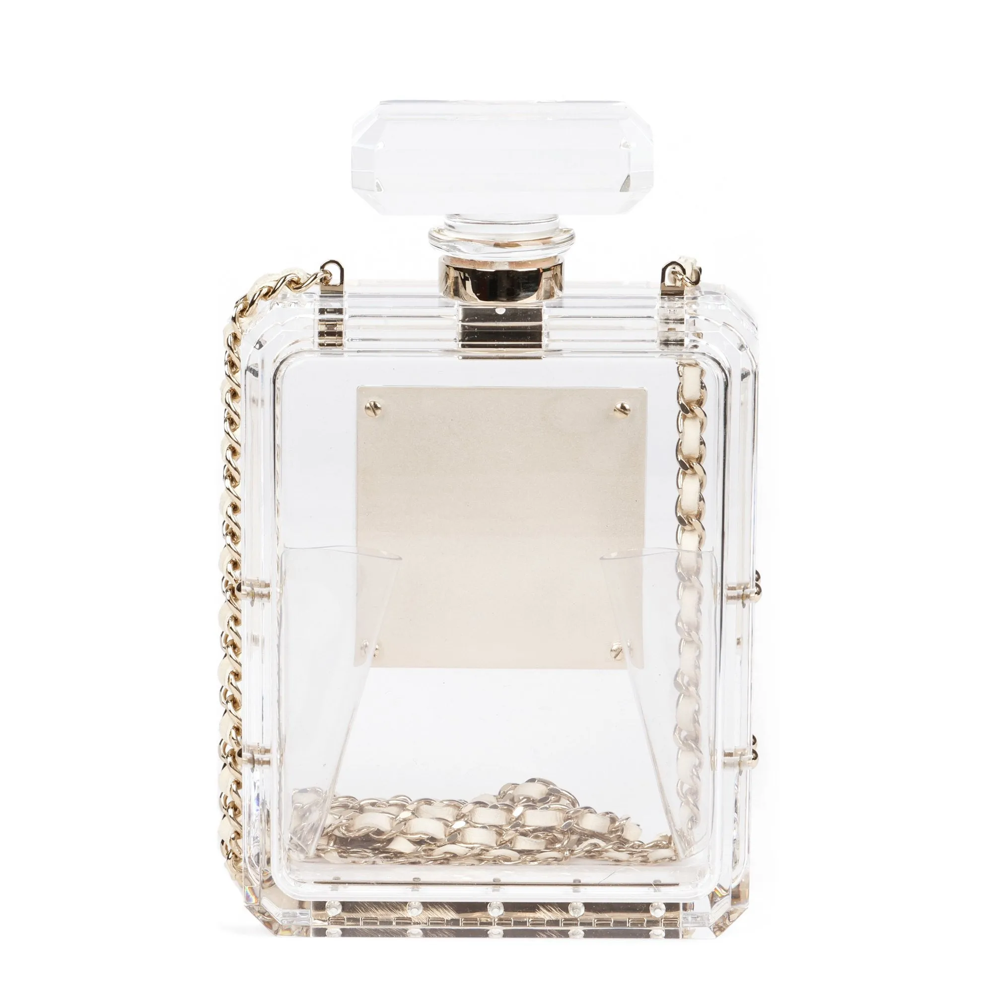 Chanel Clear Plexiglass Perfume Bottle Minaudiere Shoulder Bag