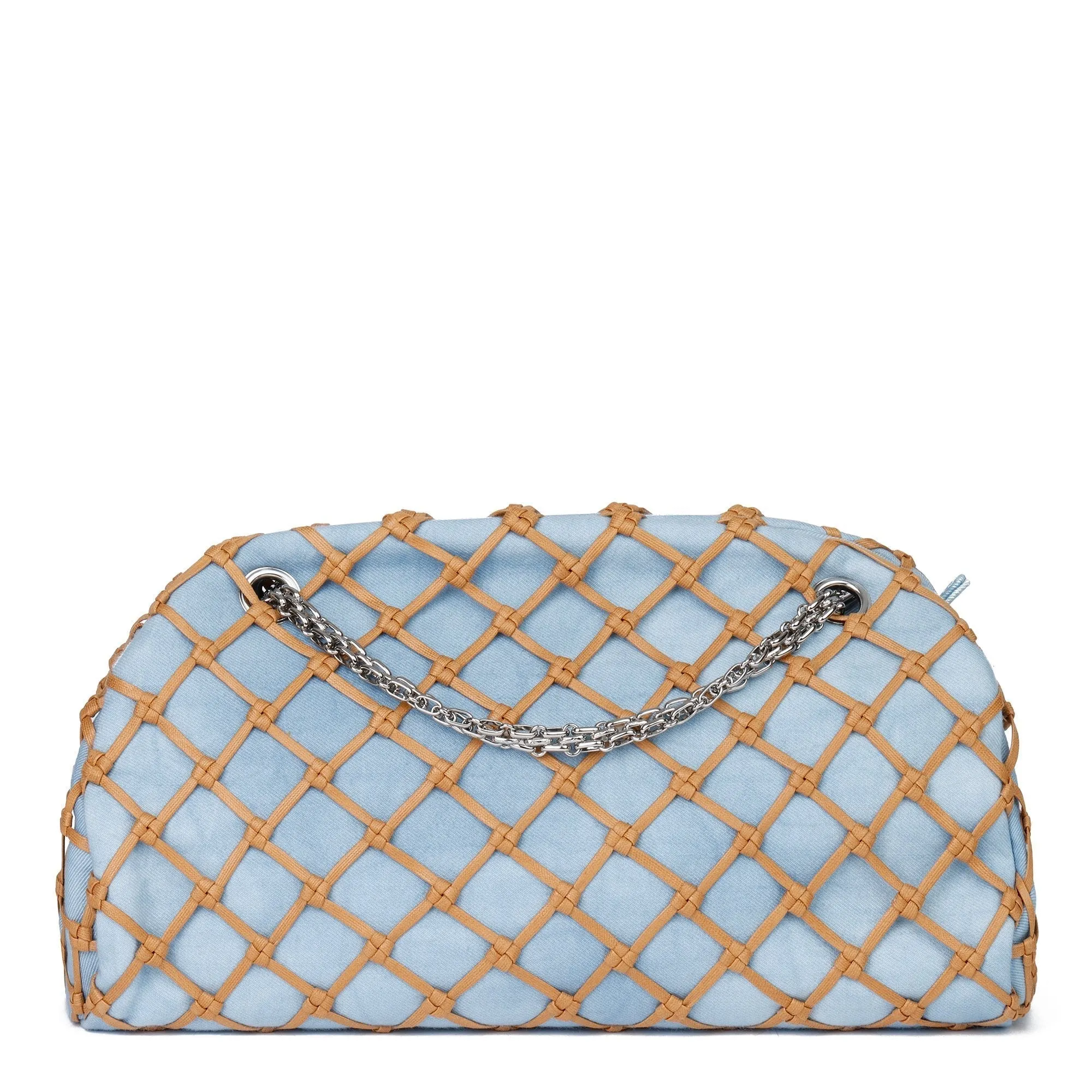 Chanel Light Blue Denim & Brown Woven Rope Canebier Just Mademoiselle Bowling Bag