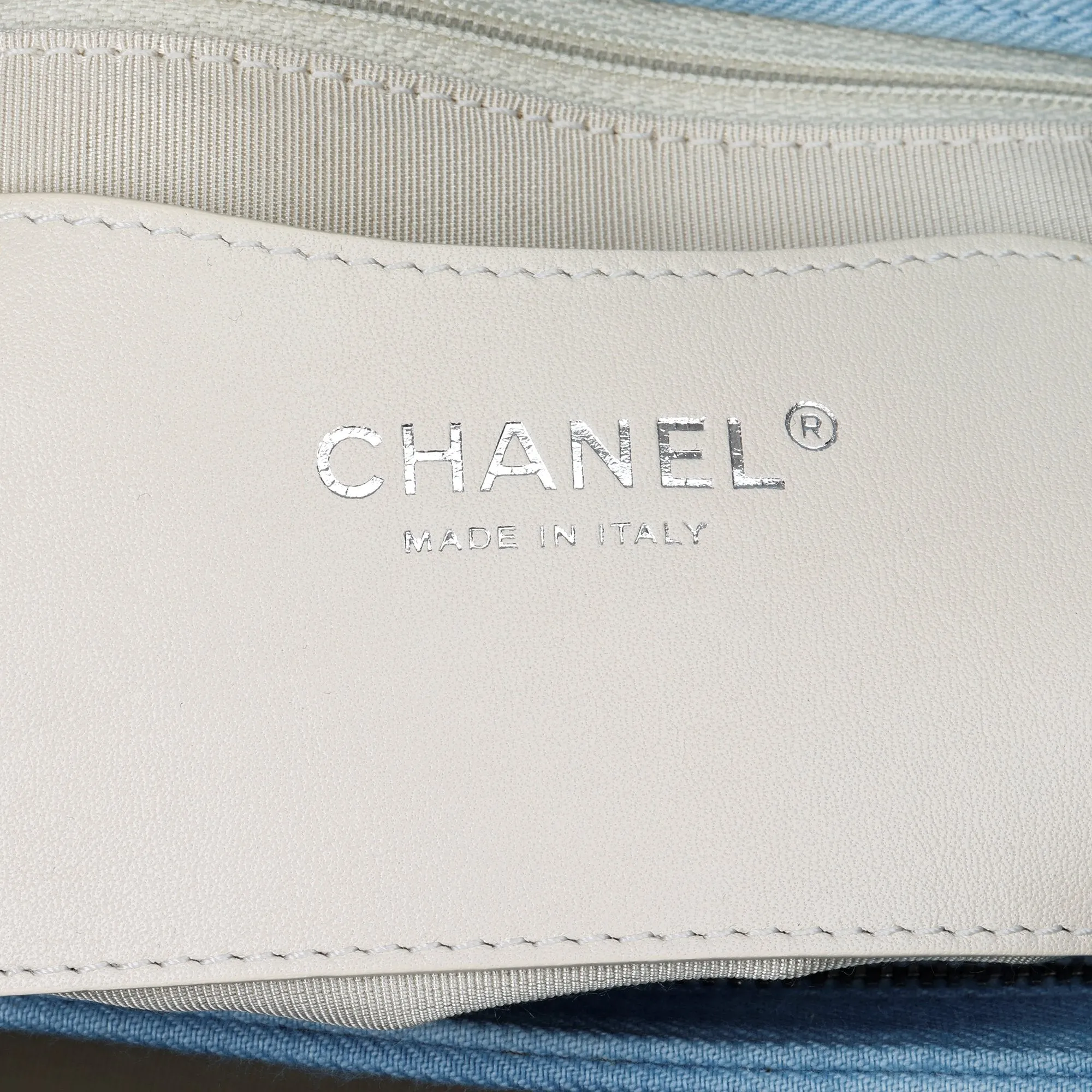 Chanel Light Blue Denim & Brown Woven Rope Canebier Just Mademoiselle Bowling Bag