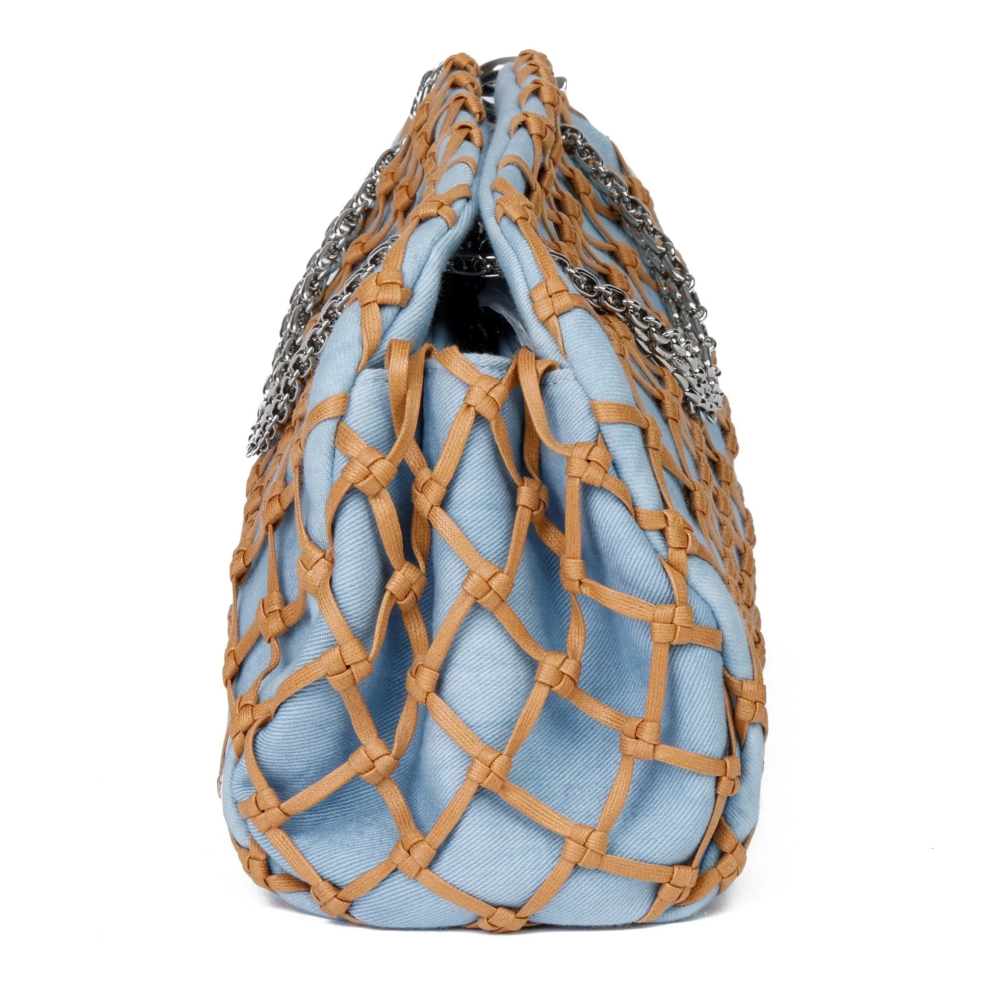 Chanel Light Blue Denim & Brown Woven Rope Canebier Just Mademoiselle Bowling Bag
