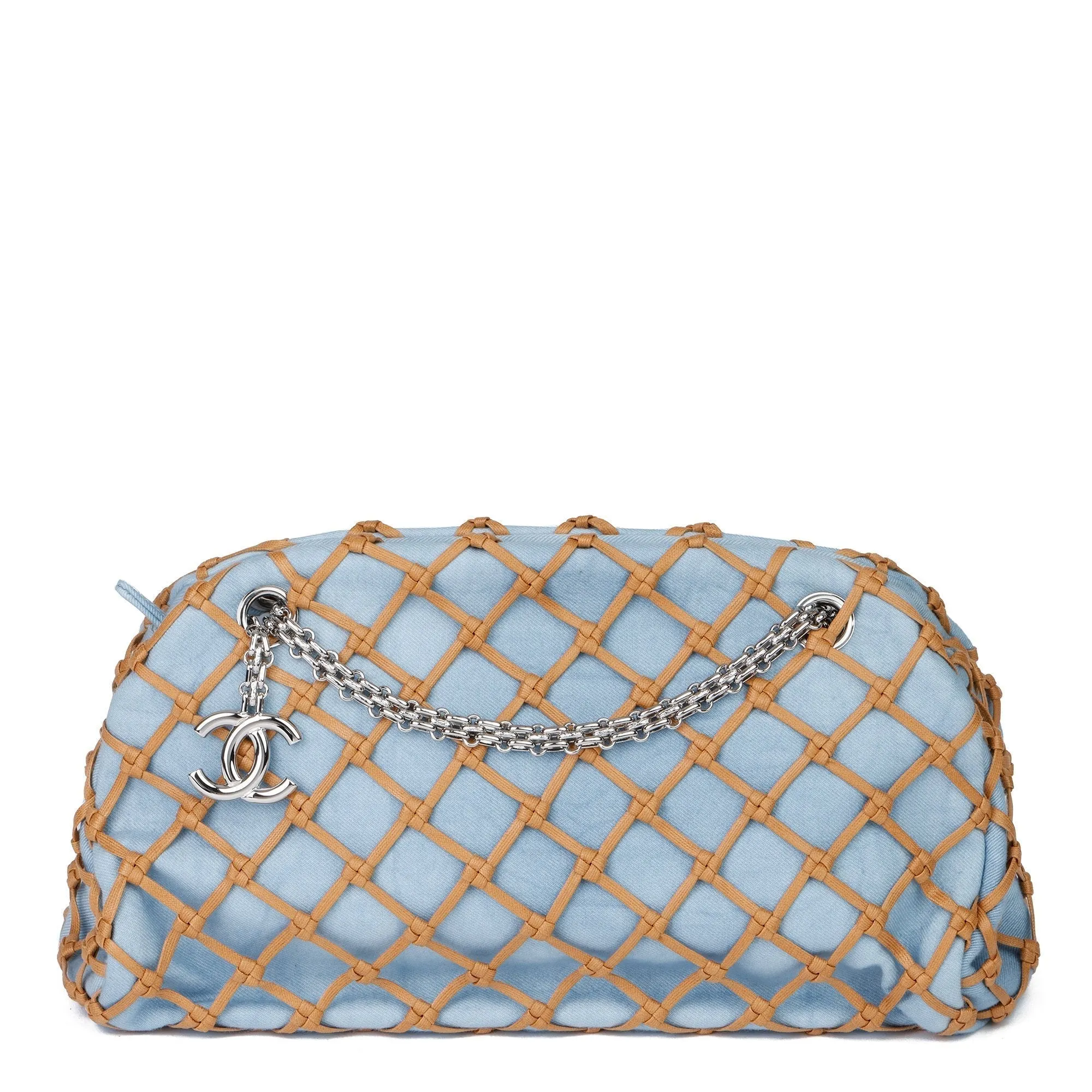 Chanel Light Blue Denim & Brown Woven Rope Canebier Just Mademoiselle Bowling Bag
