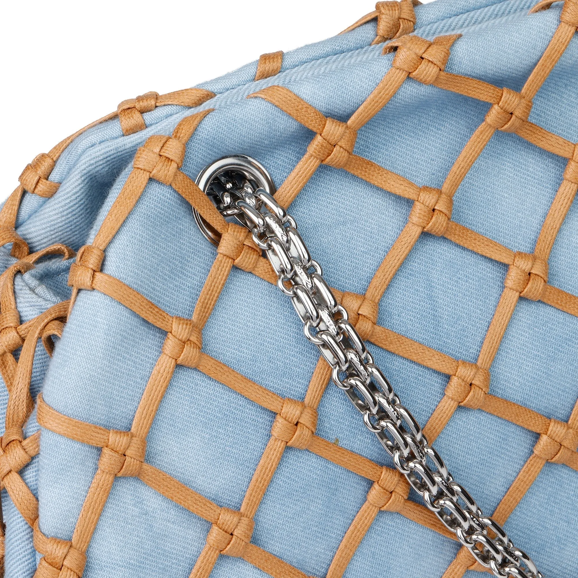 Chanel Light Blue Denim & Brown Woven Rope Canebier Just Mademoiselle Bowling Bag