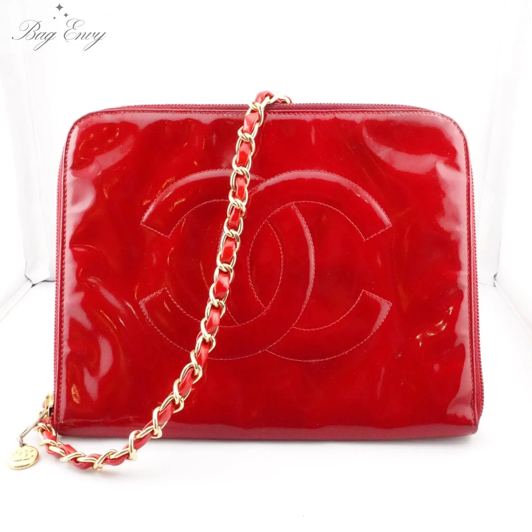 CHANEL Patent Leather Timeless Zip Organizer on Chain