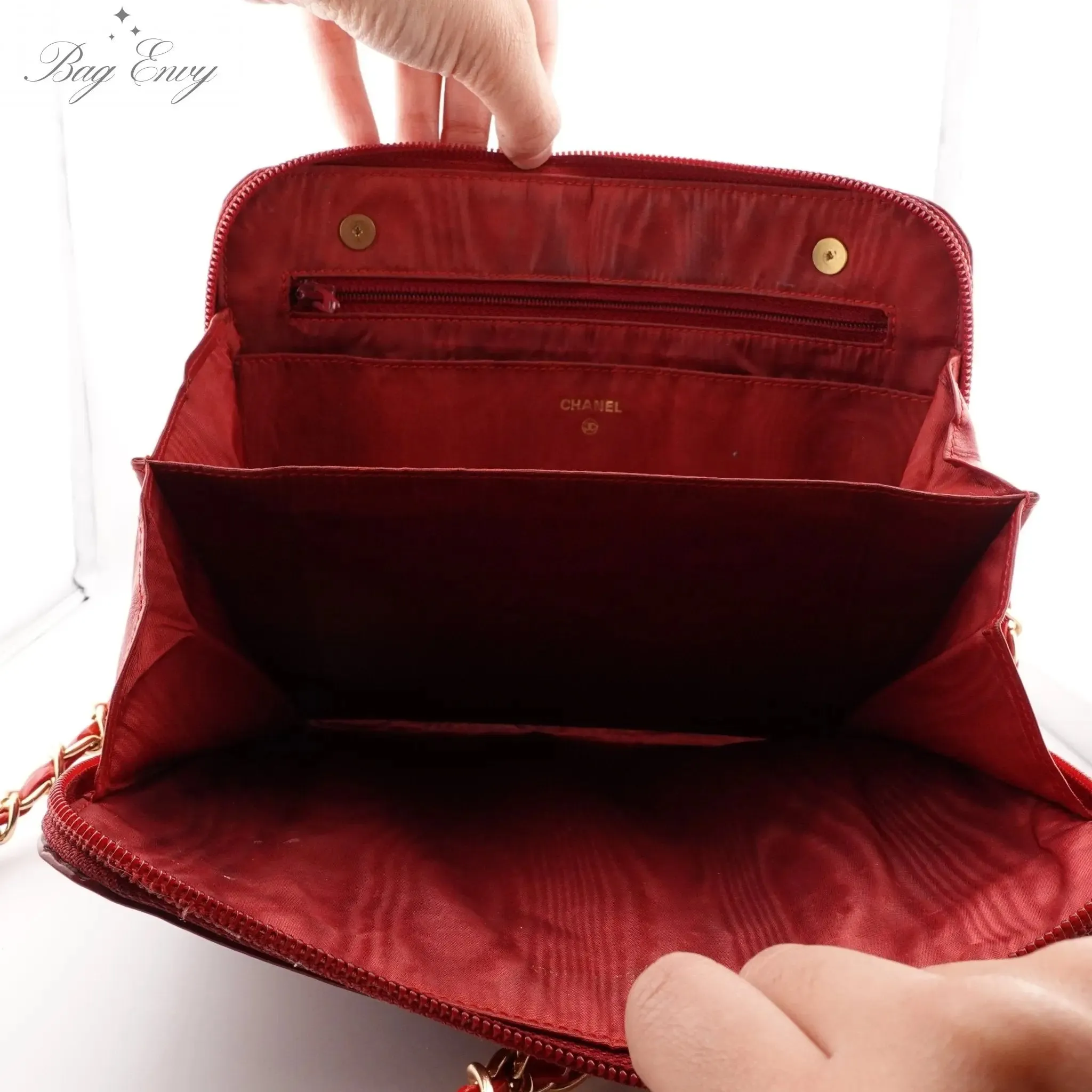 CHANEL Patent Leather Timeless Zip Organizer on Chain