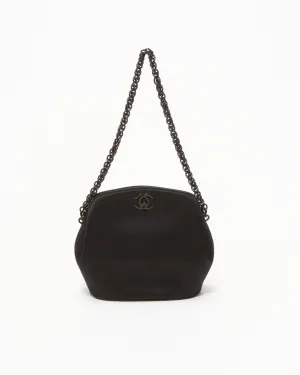 Chanel Vintage All Black Satin Evening Chain Clutch