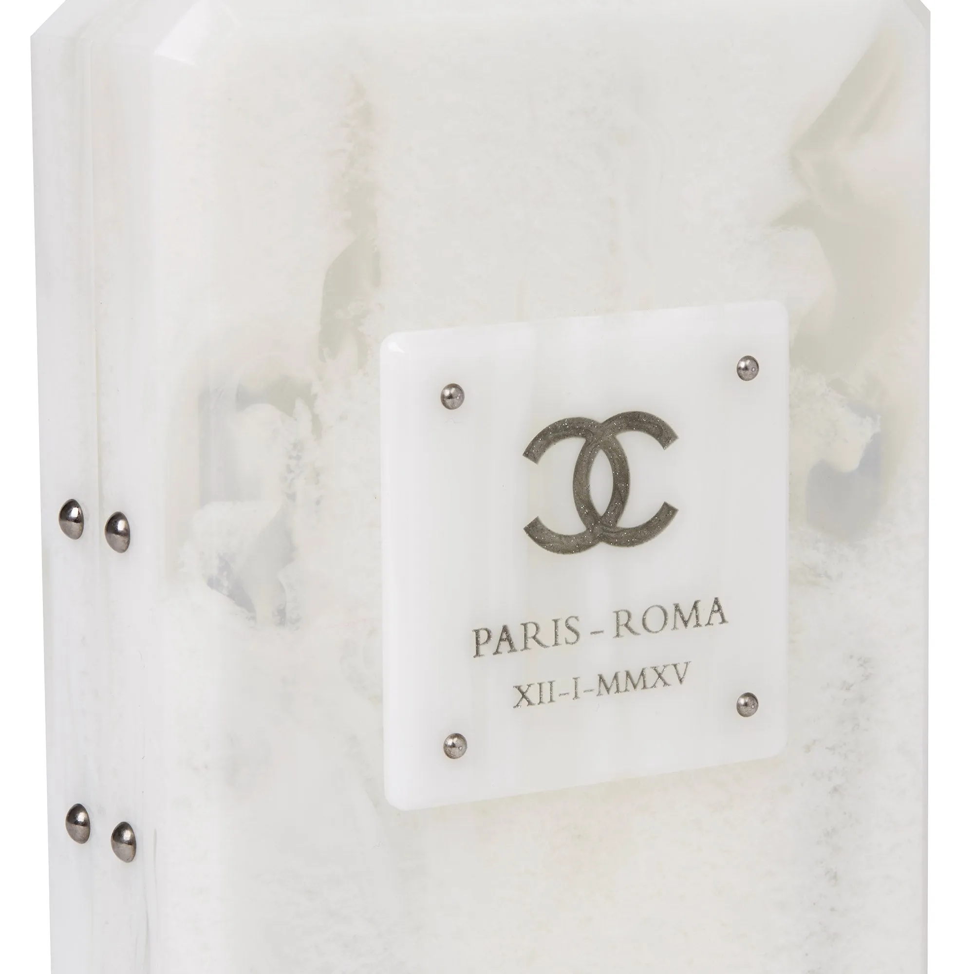 Chanel White Marble Plexiglass Paris-Rome Perfume Bottle Bag