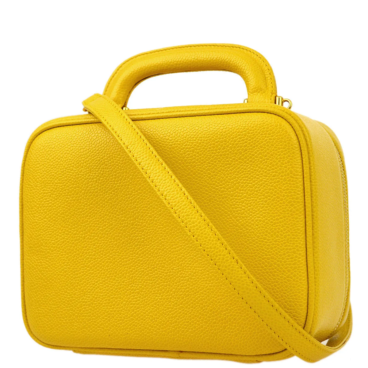 Chanel * Yellow Caviar Timeless Lunch Box Vanity 2way Handbag