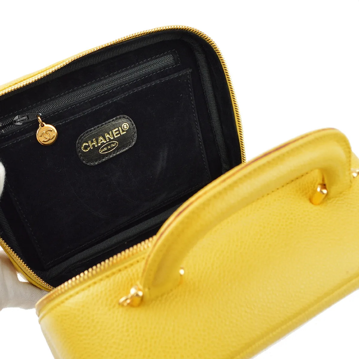 Chanel * Yellow Caviar Timeless Lunch Box Vanity 2way Handbag