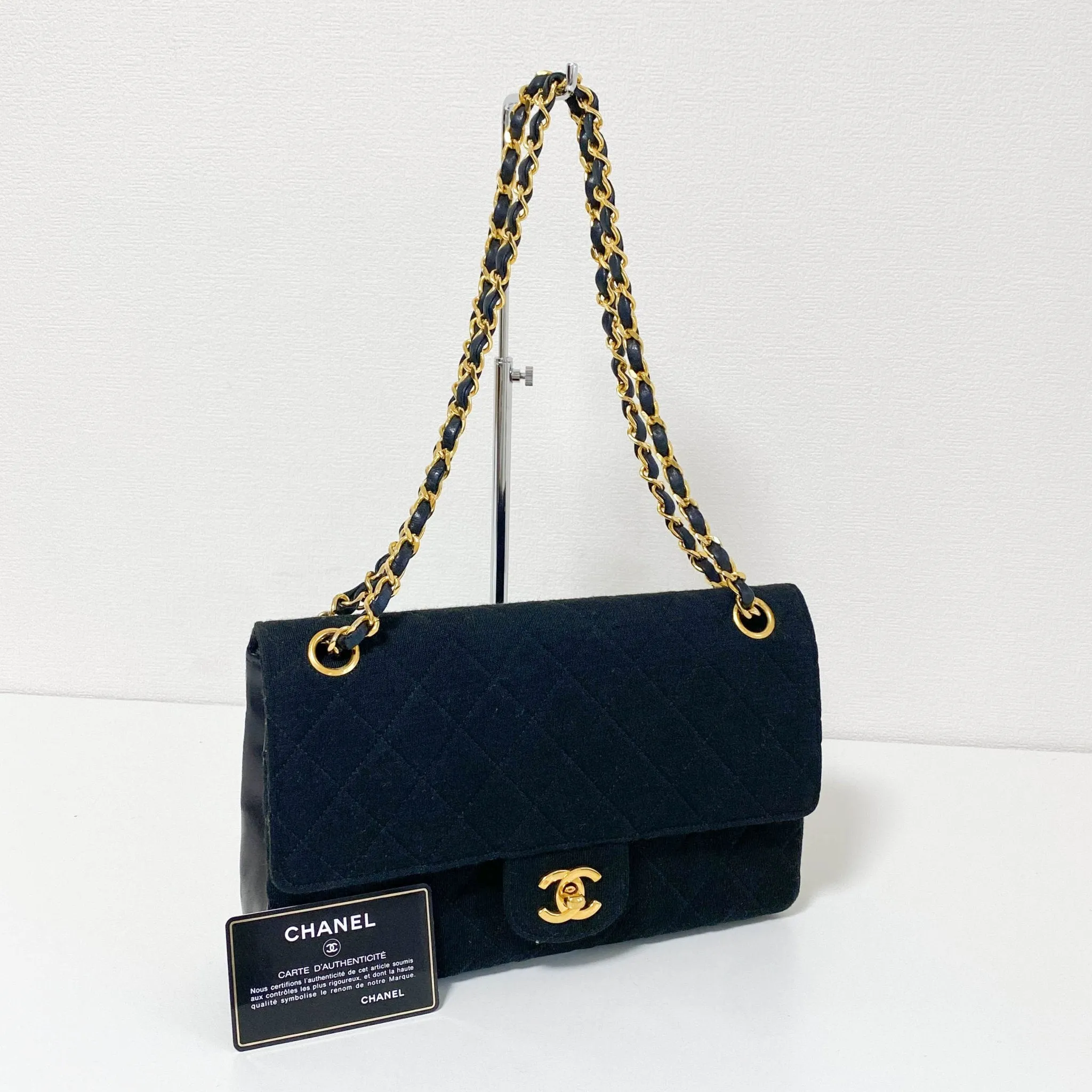 Cotton Timeless Classic Quilted Double Flap Gold Chain Shoulder Bag