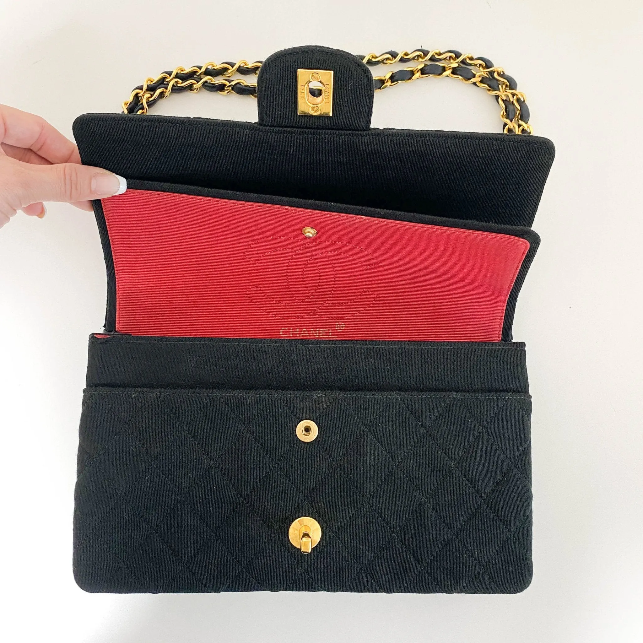 Cotton Timeless Classic Quilted Double Flap Gold Chain Shoulder Bag