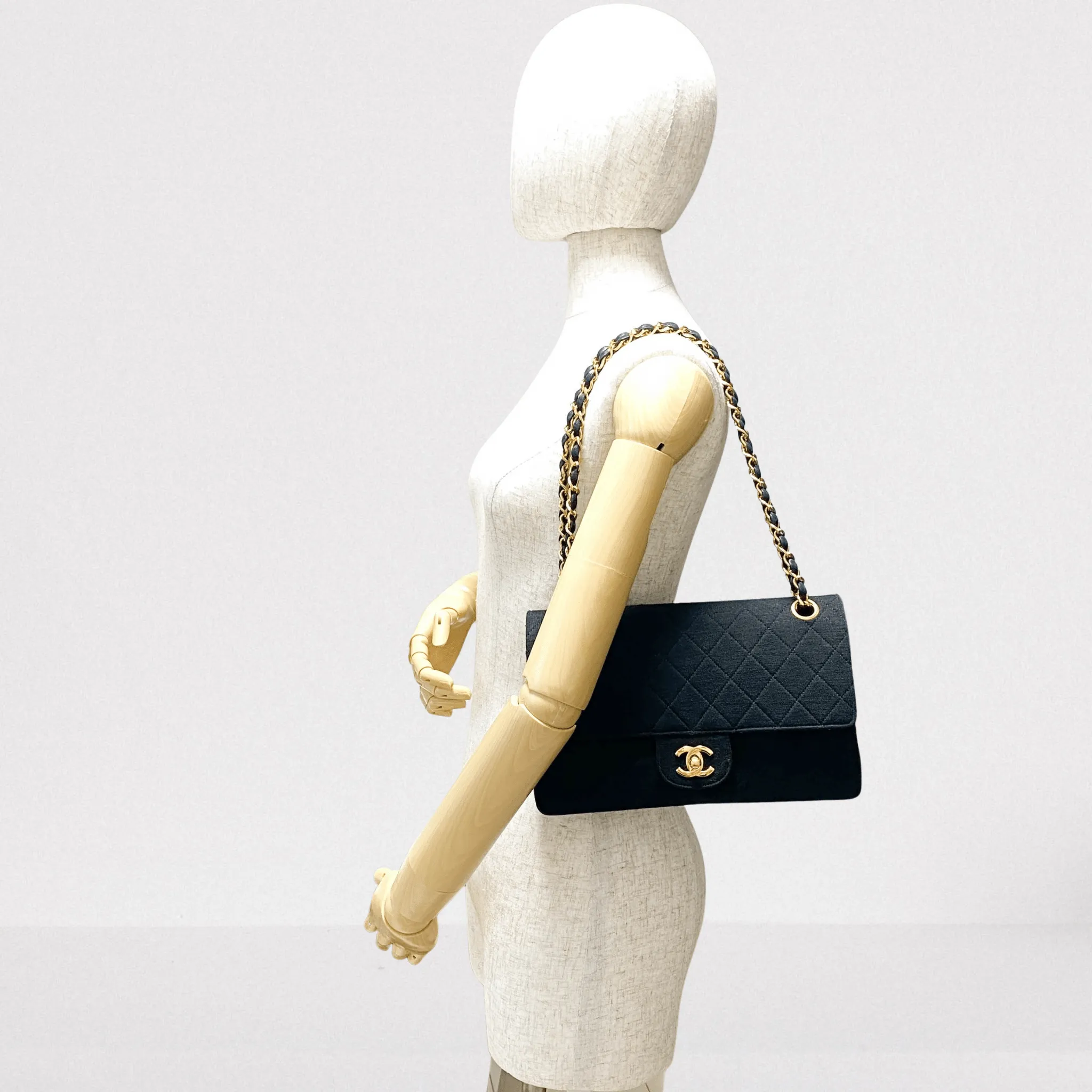 Cotton Timeless Classic Quilted Double Flap Gold Chain Shoulder Bag