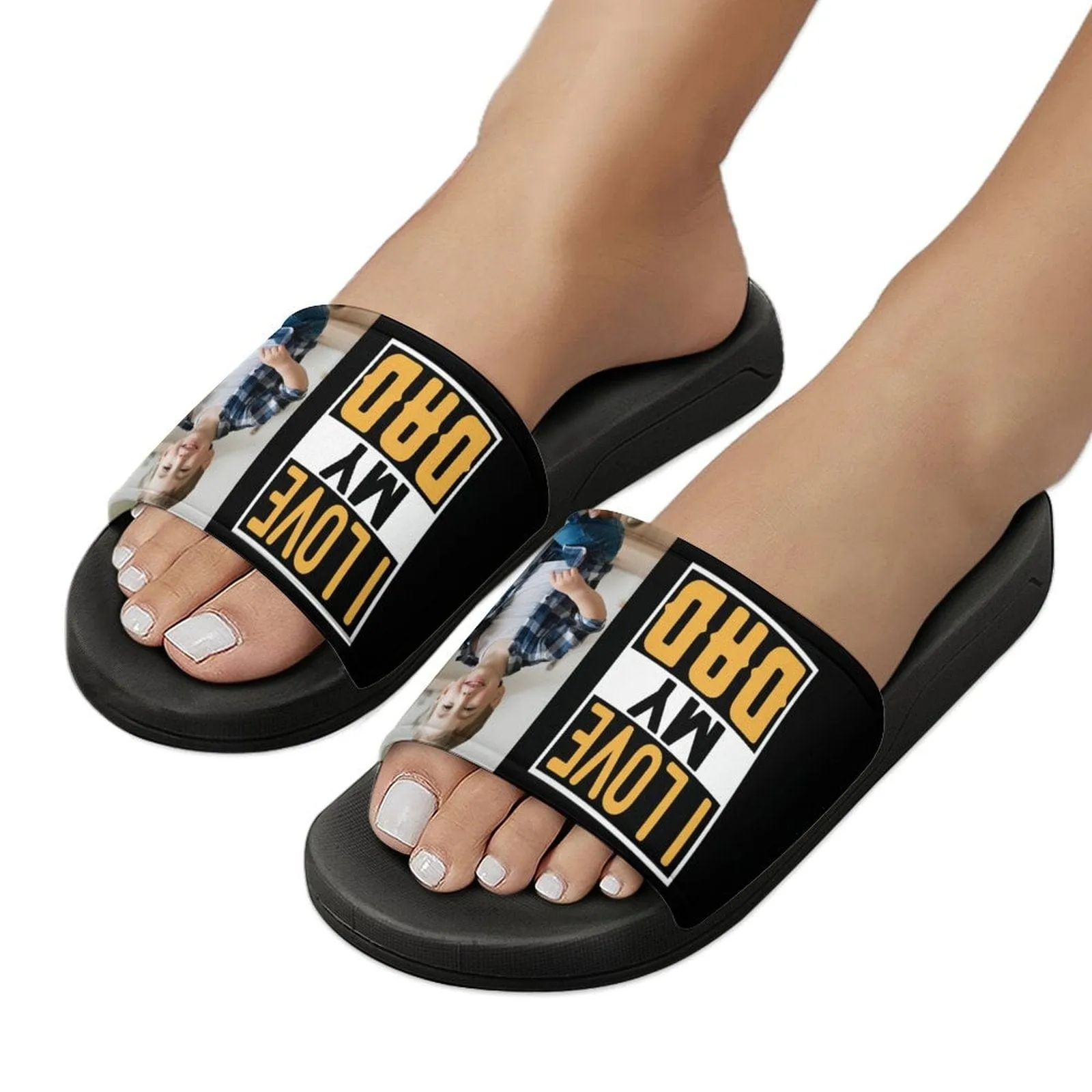 Custom Photo I Love My Dad Slide Sandals For Father's Day Gifts
