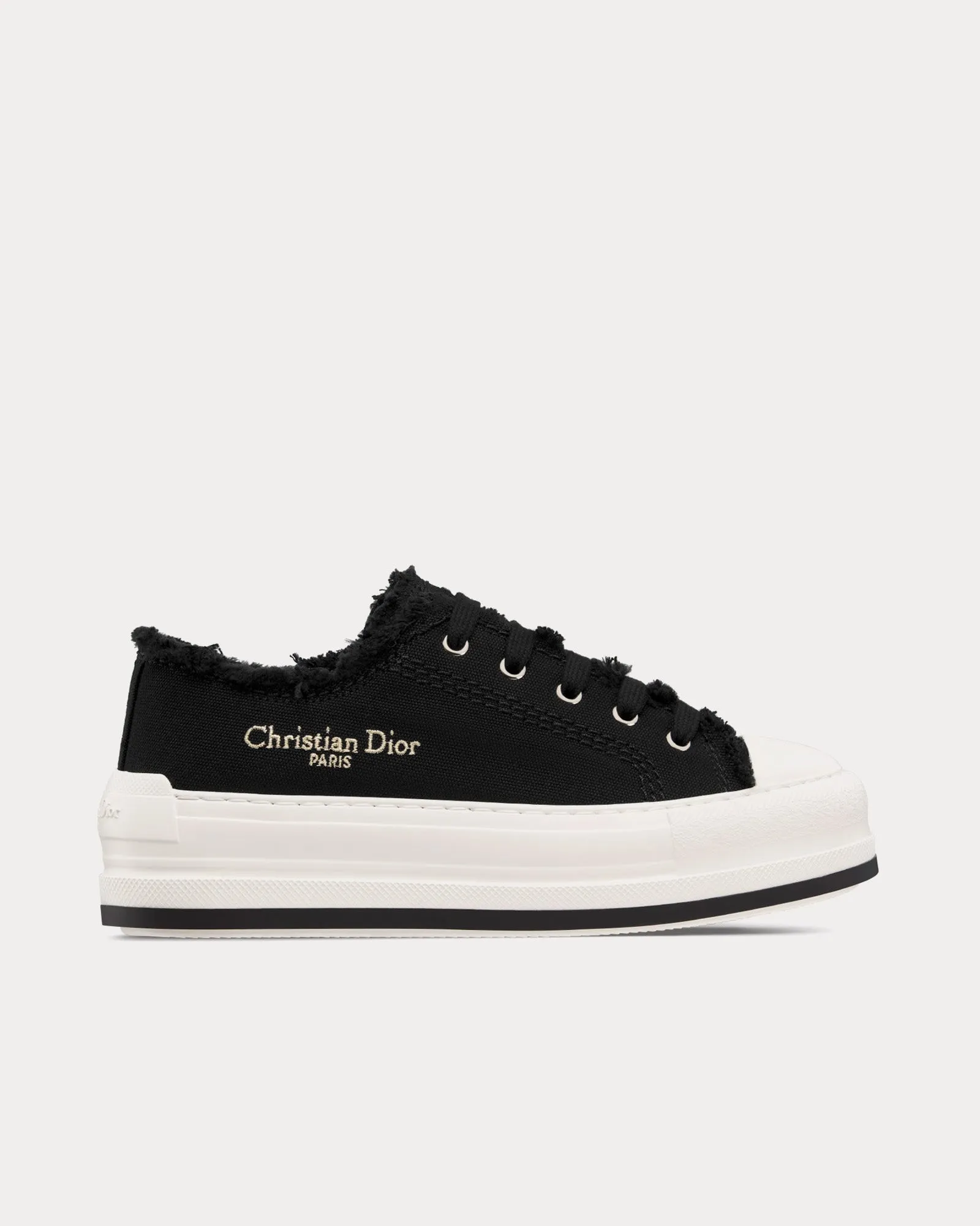 Dioriviera Walk'n'Dior Platform Black Fringed and Embroidered Cotton Canvas Low Top Sneakers