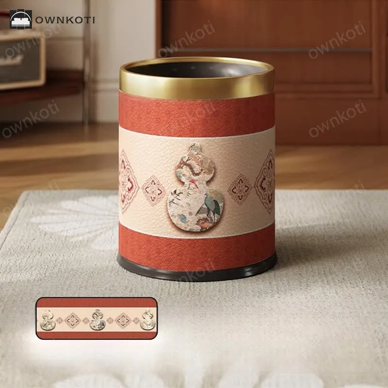 Double Barrel Retro Leather Durable Trash Can