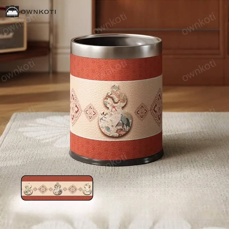 Double Barrel Retro Leather Durable Trash Can