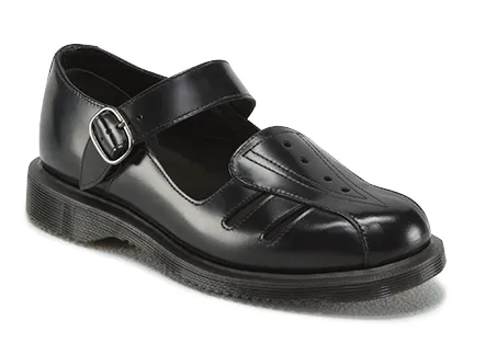 Dr Martens Deardra Polished Smooth Black Leather Sandals