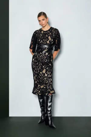 Dress with Embroidery Belt Black