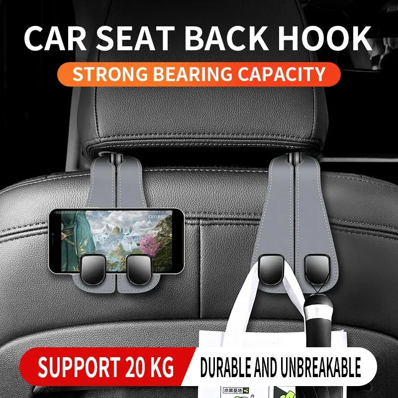 Durable Car Seat Back Double Hook – Leather Hanging Bag Storage Organizer