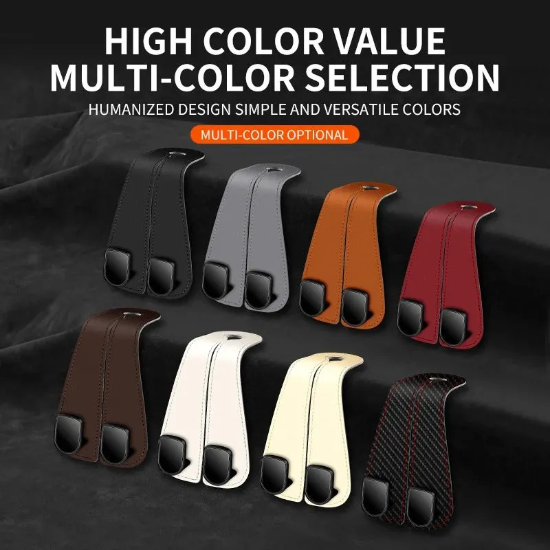 Durable Car Seat Back Double Hook – Leather Hanging Bag Storage Organizer