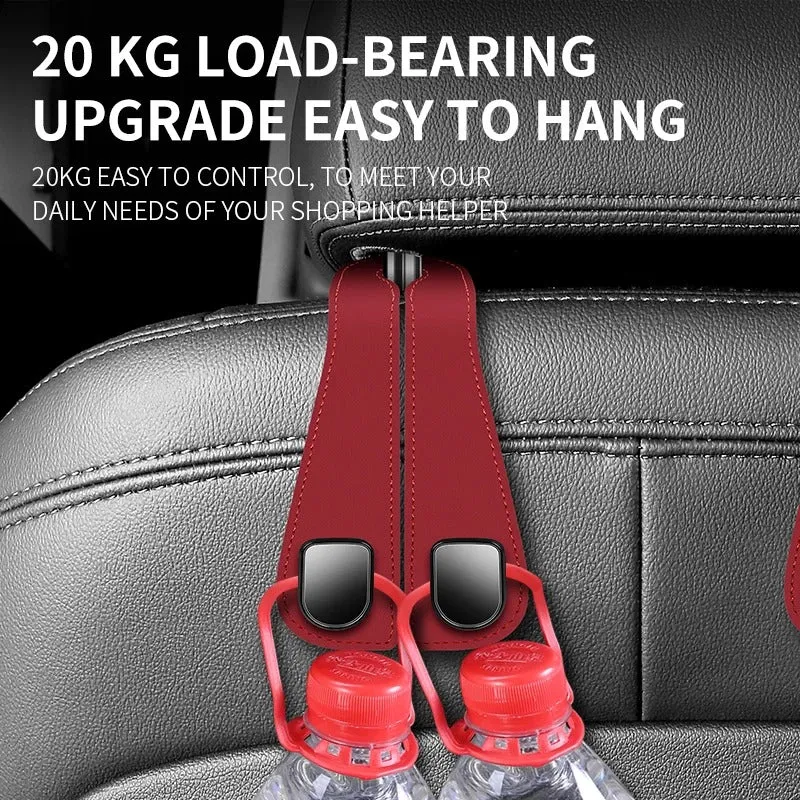 Durable Car Seat Back Double Hook – Leather Hanging Bag Storage Organizer