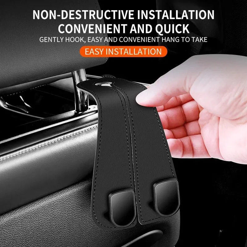 Durable Car Seat Back Double Hook – Leather Hanging Bag Storage Organizer