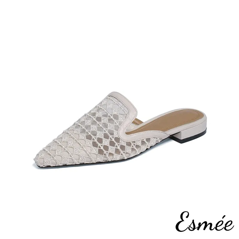 Embroidered Cotton Mules with Open Mesh Design