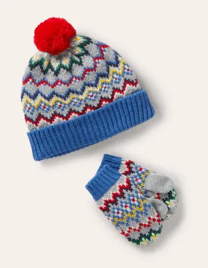 Fair Isle Hat and Mittens Set-Grey Marl