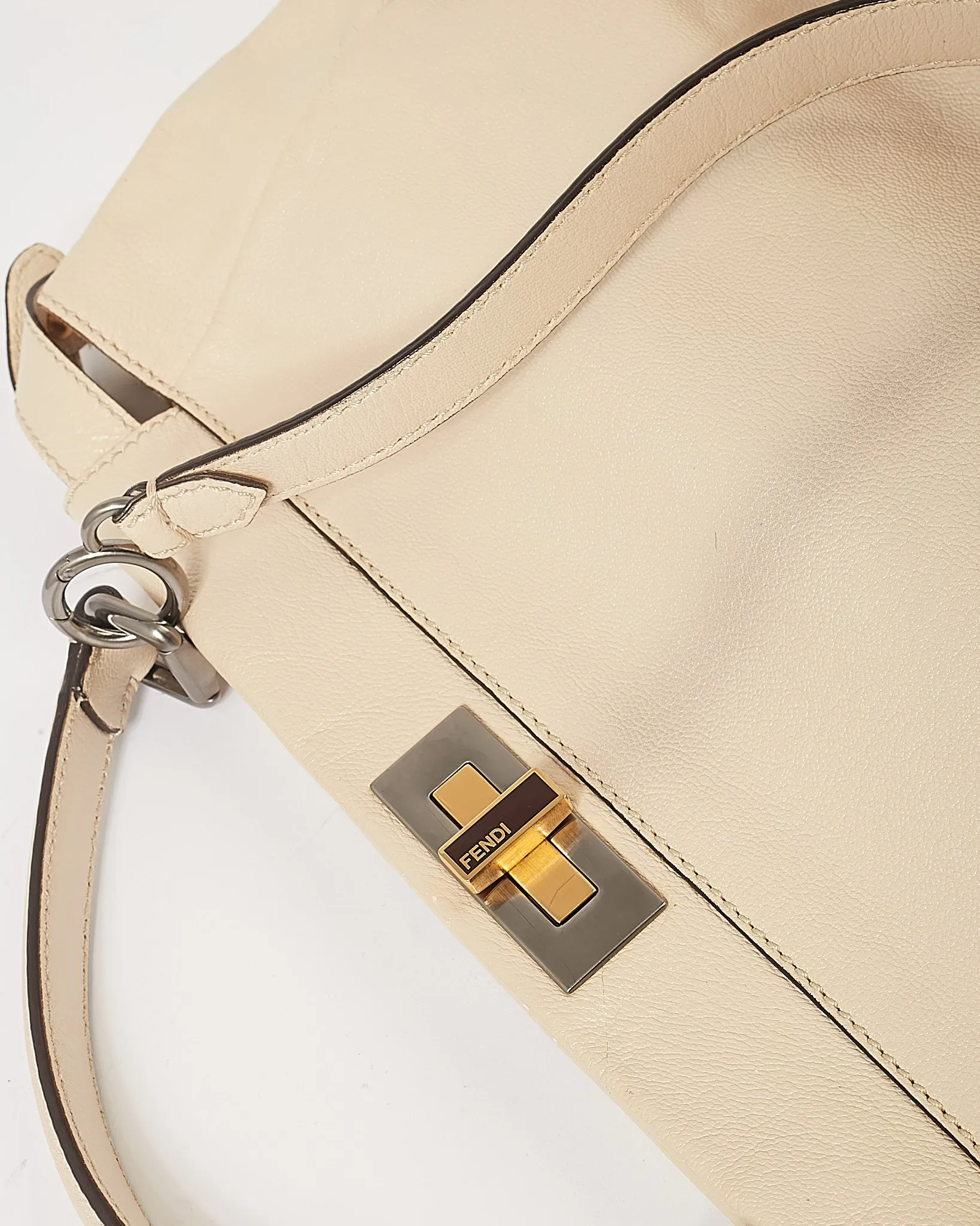 Fendi Cream Leather Multicolour Leopard Pony Hair Large Peekaboo Tote