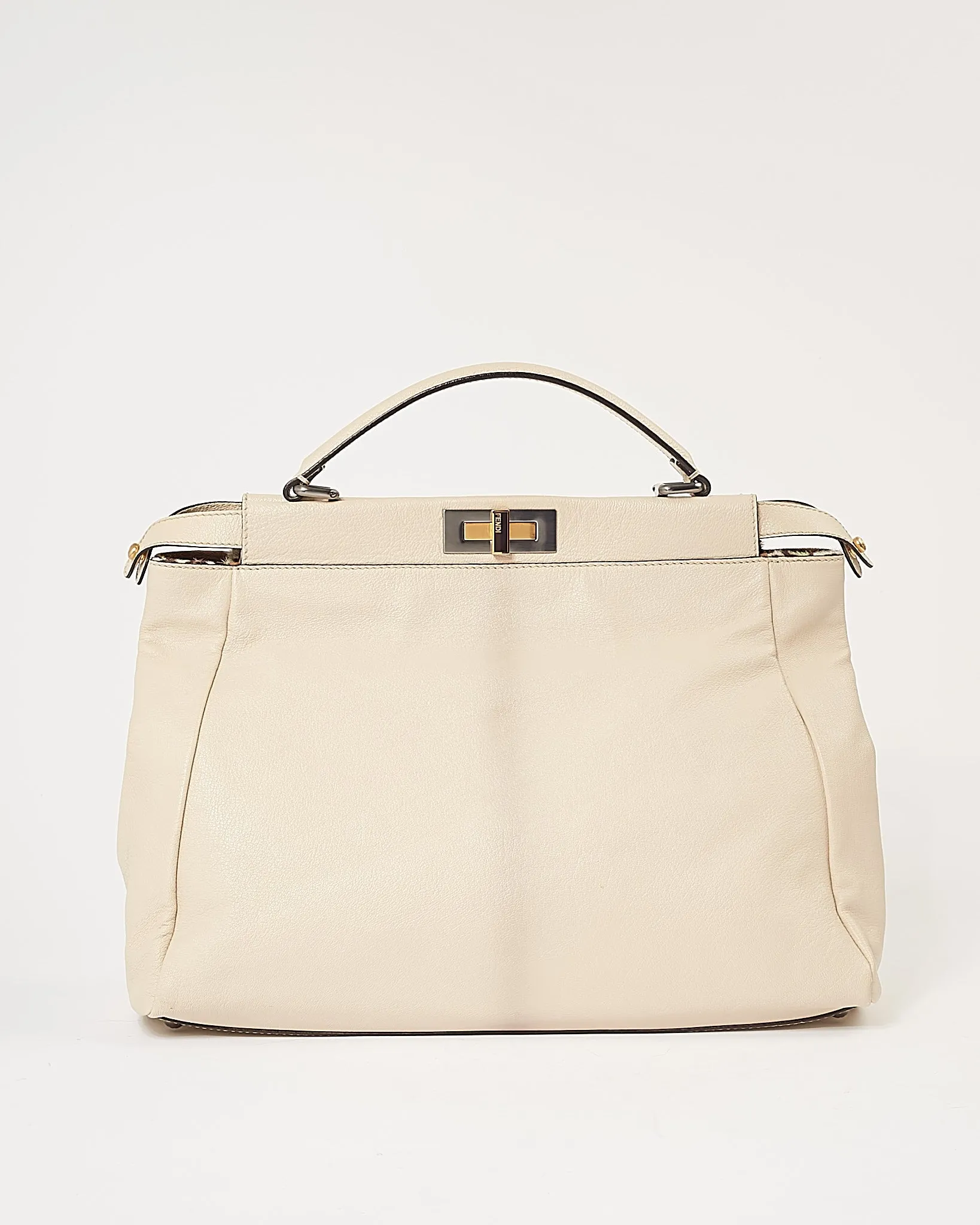 Fendi Cream Leather Multicolour Leopard Pony Hair Large Peekaboo Tote