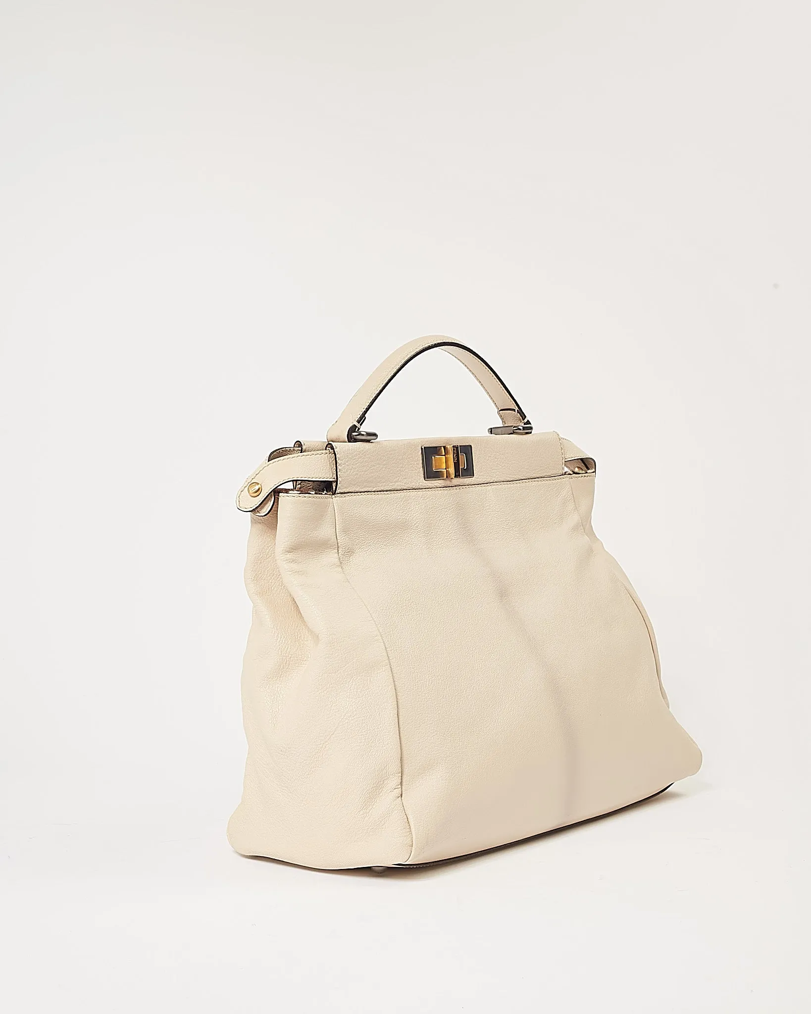 Fendi Cream Leather Multicolour Leopard Pony Hair Large Peekaboo Tote