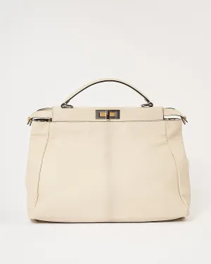 Fendi Cream Leather Multicolour Leopard Pony Hair Large Peekaboo Tote